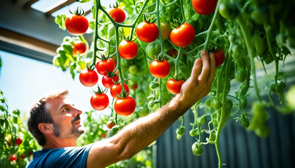 indoor tomato harvest